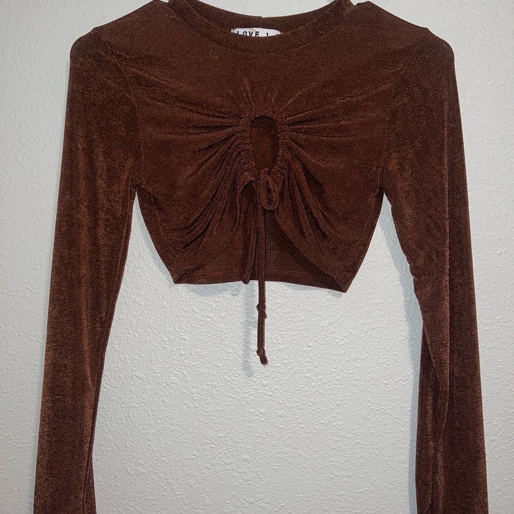 Brown Long Sleeve Ruched Top